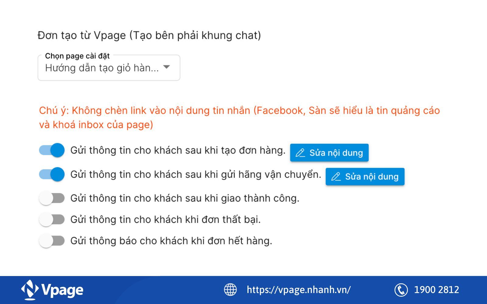 Cập nhật tự động lịch trình vận chuyển đơn hàng trên Facebook bằng Vpage